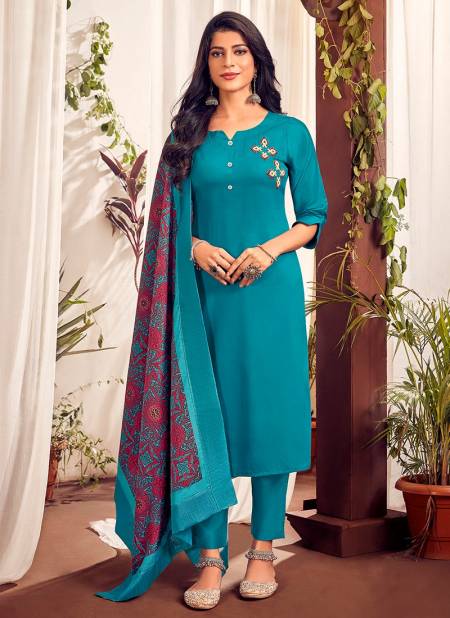 Teal Blue Colour VARDAN NAGMA 2 Ethnic Wear Ready Made Jam Cotton Suit Collection 4026